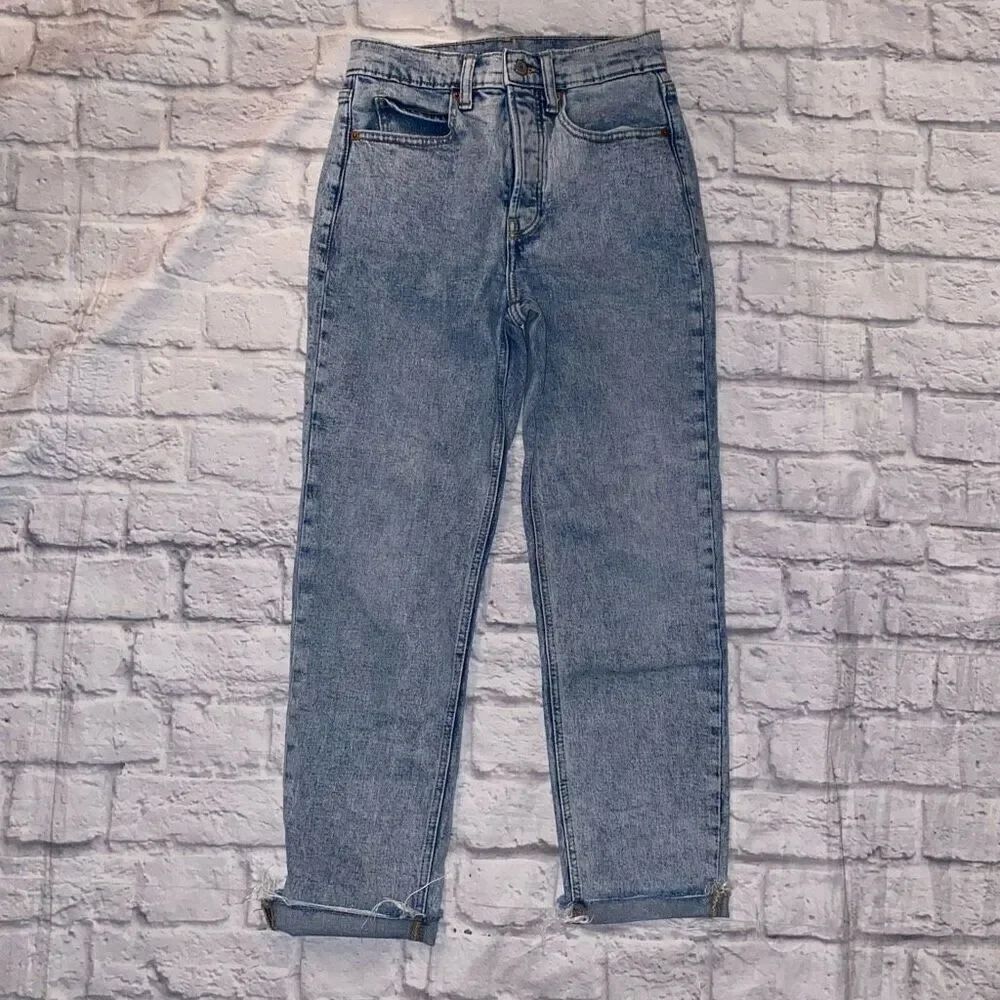 Old Navy women 0 extra high rise sky hi straight secret slim pockets blue jeans